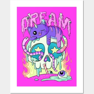 Dream Cute Kawaii Caticorn Skull Pastel Goth Aesthetic Posters and Art